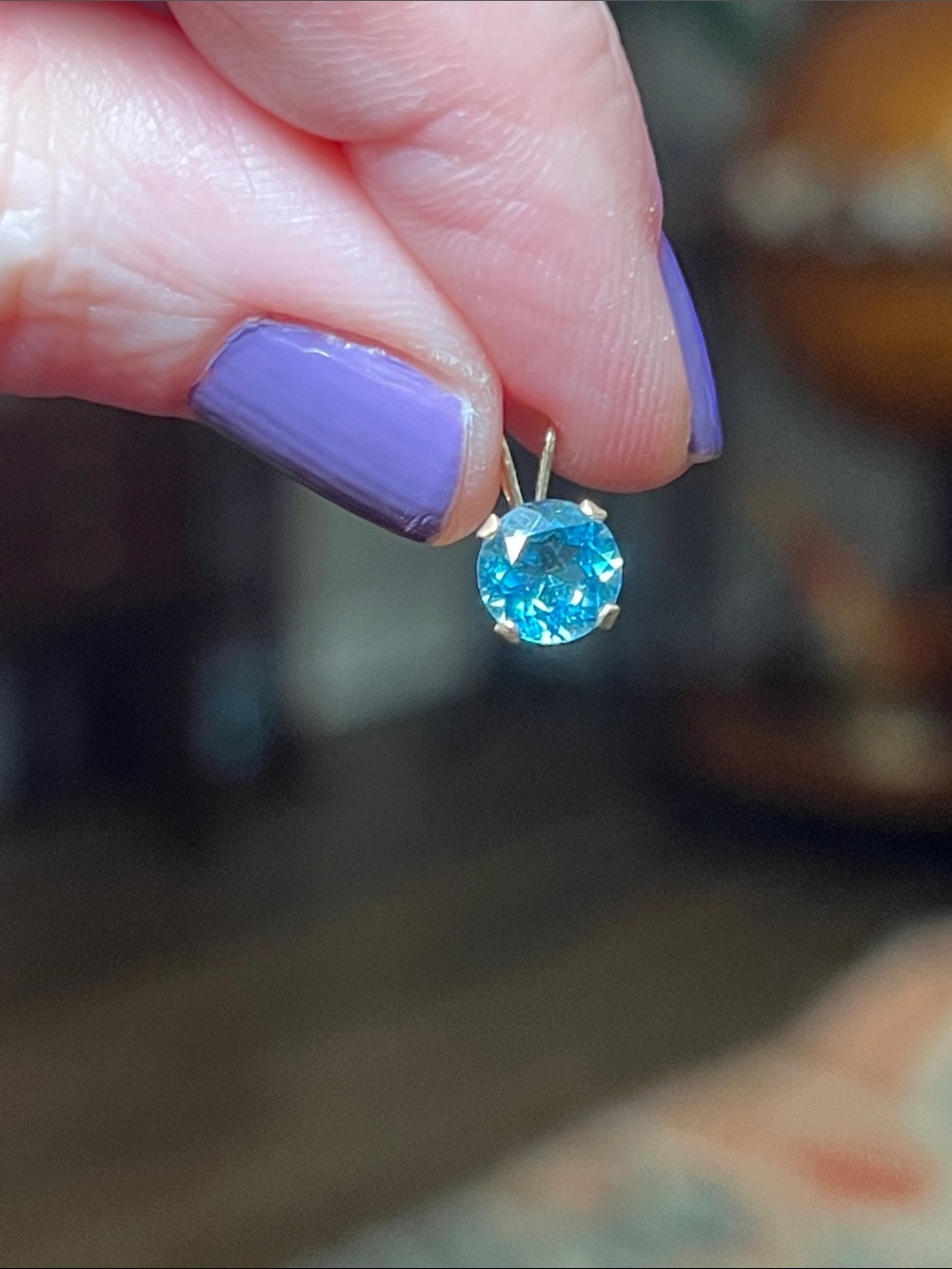 Vintage Blue Topaz Solitaire Dainty 14k Solid Gold Necklace Pendant Charm